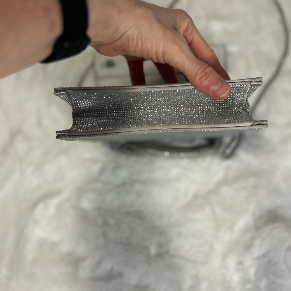 ZARA Rhinestone Clutch Silver Sparkly Evening Bag Chain Strap special occasion - Picture 4 of 5